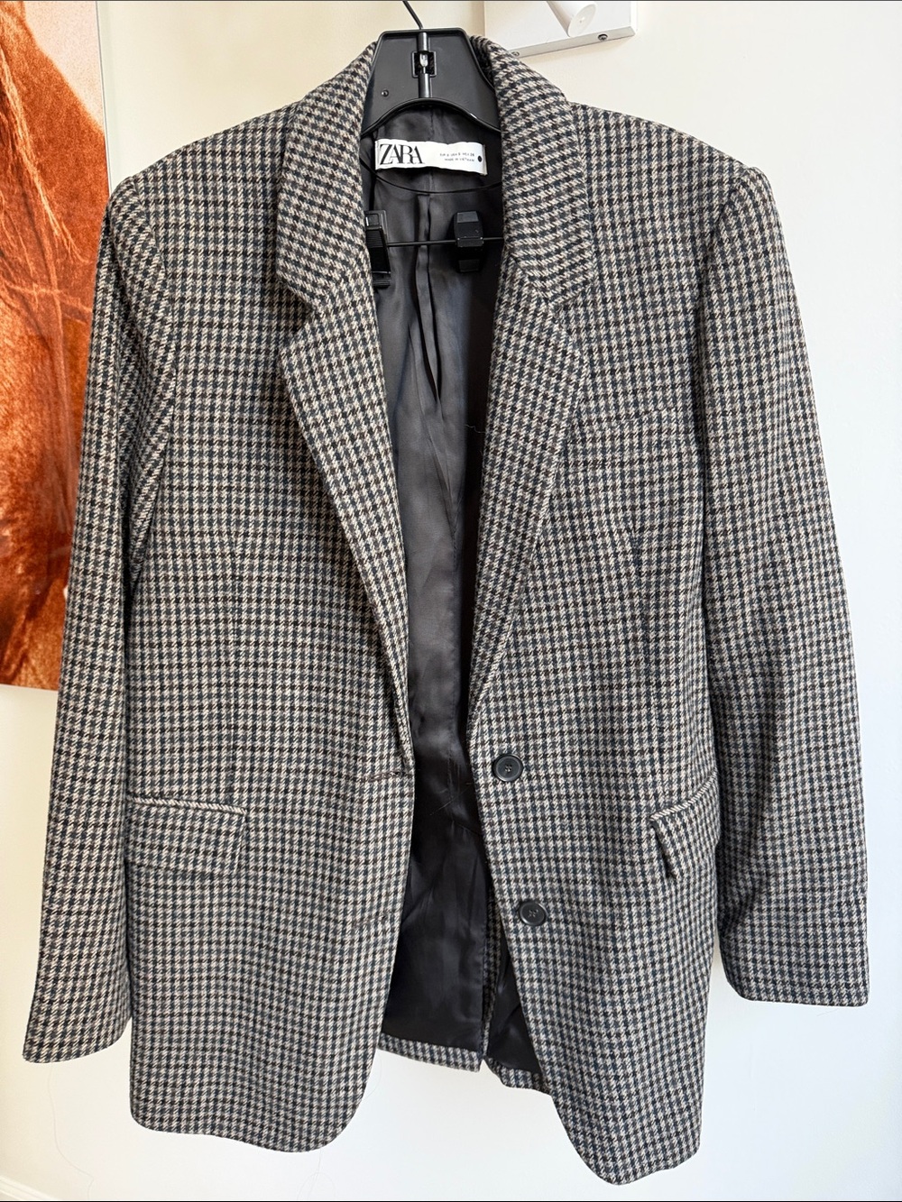 ZARA Houndstooth Blazer in Black and Cream Checks